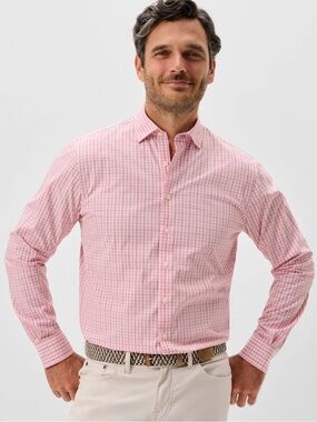Johnnie-O Shirt Mens XL Pink Check Long Sleeve Button Up Casual Logo Pocket